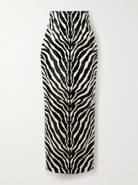 KHAITE Loxley Zebra-print Calf Hair Midi Skirt