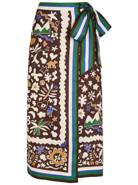 ALÉMAIS Alemais Maroc Printed Linen Midi Wrap Skirt