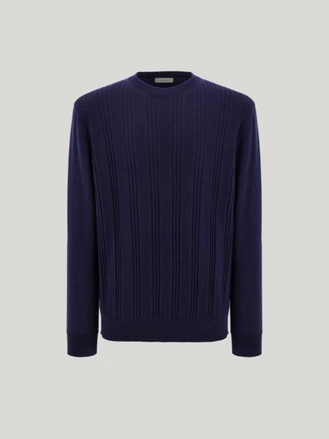 Canali DARK NAVY MICRO STRUCTURED CREW NECK IN A COTTON AND MODAL BLEND