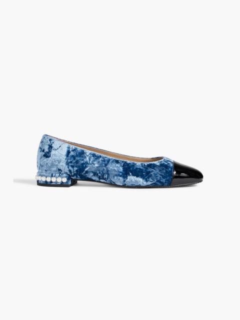 Stuart Weitzman Pearl embellished crushed-velvet ballet flats