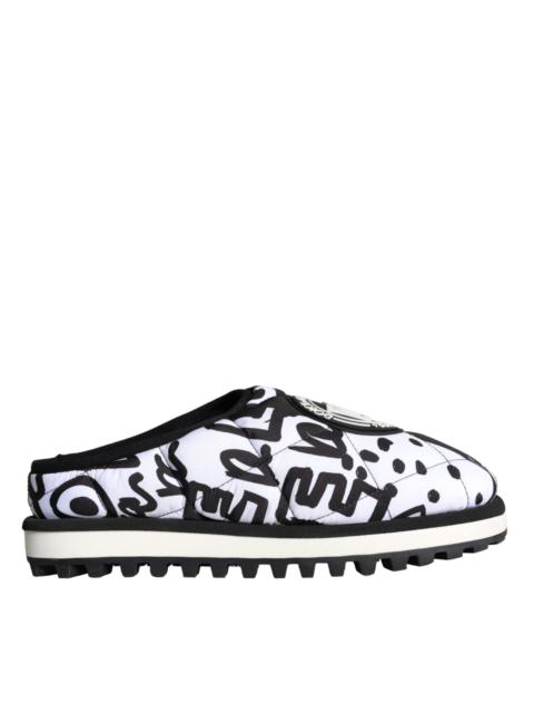 Dolce & Gabbana Black White Quilted Logo Sandals Slides Shoes