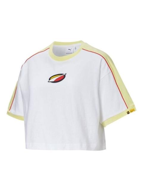 PUMA (WMNS) PUMA x Rdet Tee Multicolor Splicing Round Neck Short Sleeve White 598074-02