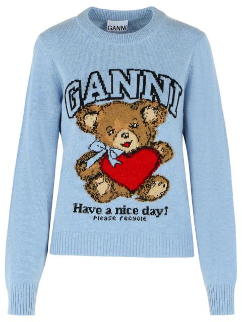 GANNI Ganni Light Blue Wool Blend Sweater