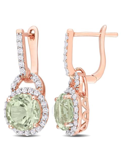Other Designers AMOUR 4 3/8CT TGW Green Quartz and White Topaz Halo Charm Earrings In Rose Plated Sterling Silver