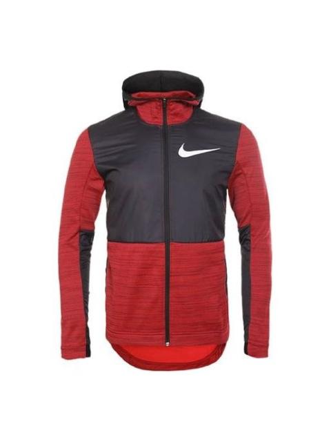 Nike Nike Dri-FIT Basketball Sports Splicing Fleece Lined Knit Hooded Jacket Red 857045-657