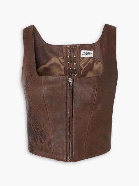 Jean Paul Gaultier Cropped lace-up printed leather bustier top