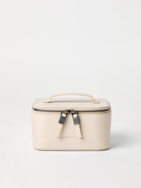 Brunello Cucinelli Grained leather jewelry box with shiny zipper pull