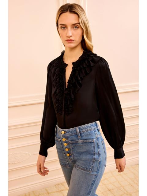 ULLA JOHNSON Rouen Silk Ruffle Front Long Sleeve Blou