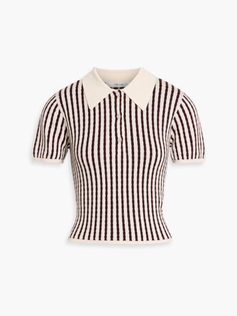 FRAME Striped cable-knit cashmere and silk-blend polo shirt