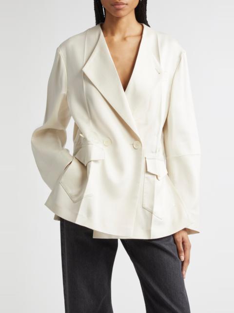 SETCHU SETCHU Origami Collarless Belted Silk & Virgin Wool Jacket in N. White at Nordstrom