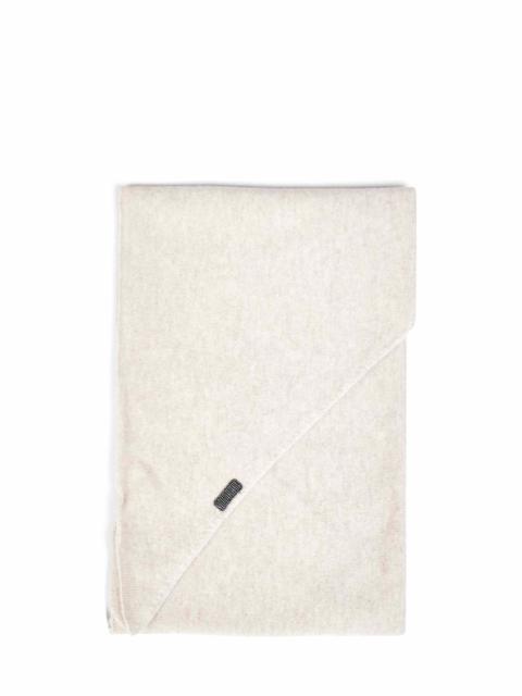 Brunello Cucinelli Brunello Cucinelli Women Beige Cashmere Large Scarf With Monili