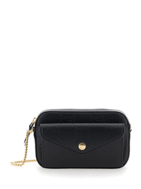 GUCCI Gucci Women Black Shoulder Bag With Chain-Link Removable Shoulder Strap And All-Over Gg Motif In Lea