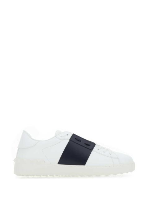 Valentino Valentino Garavani Men White Leather Open Sneakers With Blue Navy Band