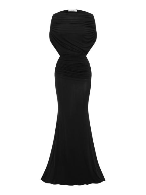 ALEX PERRY Draped Capelet Maxi Dress black