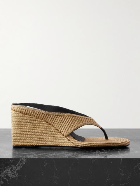 Alaïa Leather-trimmed Woven Raffia Wedge Sandals