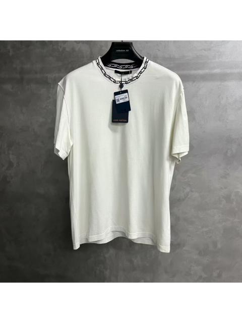 Louis Vuitton Louis Vuitton White Jacquard T-Shirt with Chain and Ribbed Collar