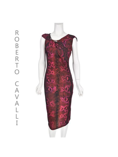 Roberto Cavalli Red & Pink Knit Snakeskin Print Sheath Dress 