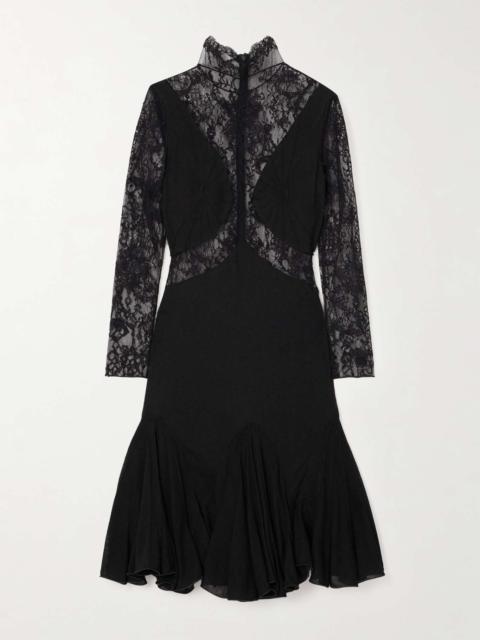 Lace and knitted midi dress Black