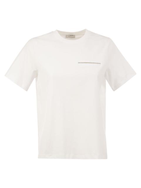 PESERICO Peserico Women Stretch Cotton T-Shirt With Punto Luce Chest Pocket Detail