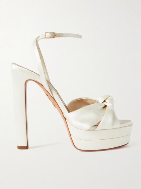 AQUAZZURA Cupid Plateau 130 knotted satin platform sandals White