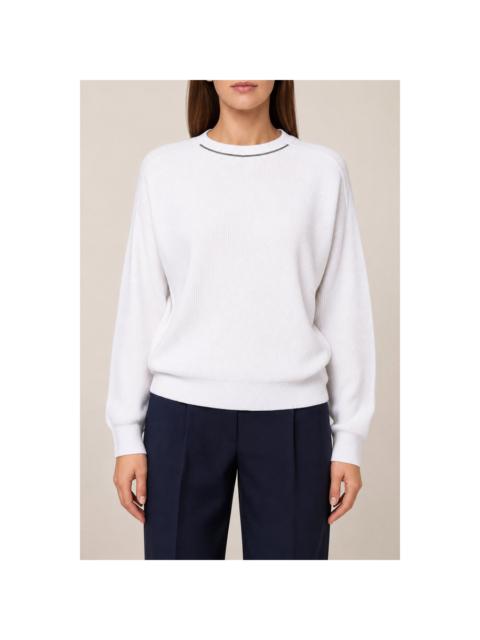 Brunello Cucinelli Brunello Cucinelli Womens 100% Cotton Crew Neck Monili Bead Sweater Nwt