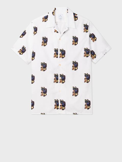 Paul Smith White 'Lucky Cat' Print Short-Sleeve Shirt