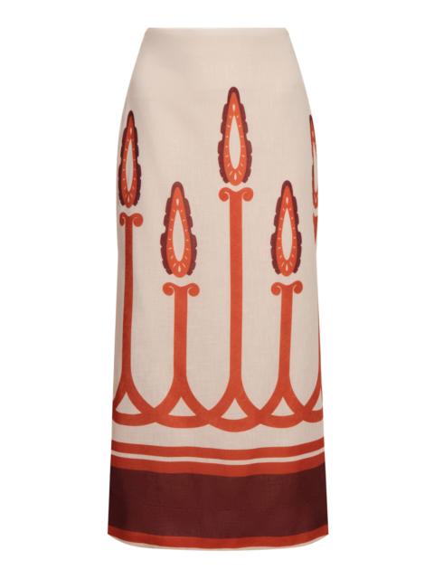ANDRES OTALORA Infinito Resplandor Torch-Print Linen Midi Skirt print