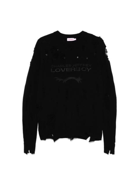 logo distressed sweater