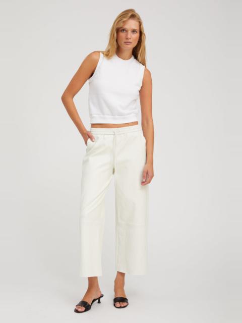 SPRWMN WHITE LEATHER CROPPED BAGGY PANTS