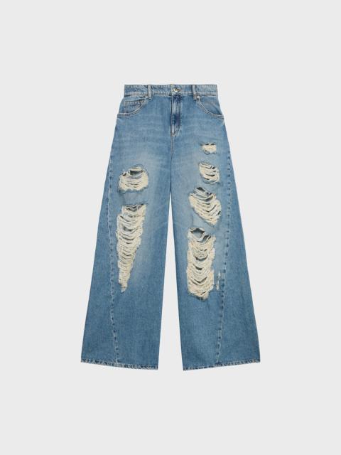 Blumarine DESTROYED SUPERWIDE-LEG JEANS WITH SCALLOPED LACE DETAILS
