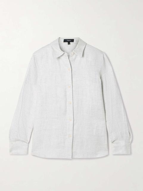 Houndstooth linen-blend shirt Light gray