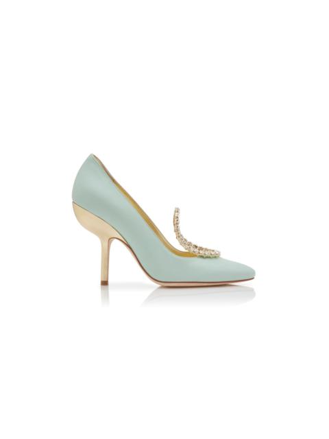 Manolo Blahnik Light Green and Gold Nappa Leather Pumps