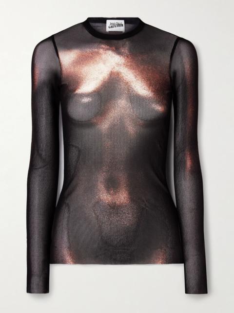 Jean Paul Gaultier Body Dust trompe l'oeil printed mesh top Black