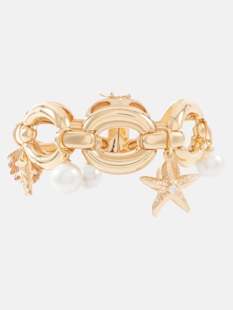 self-portrait Faux pearl gold-plated bracelet