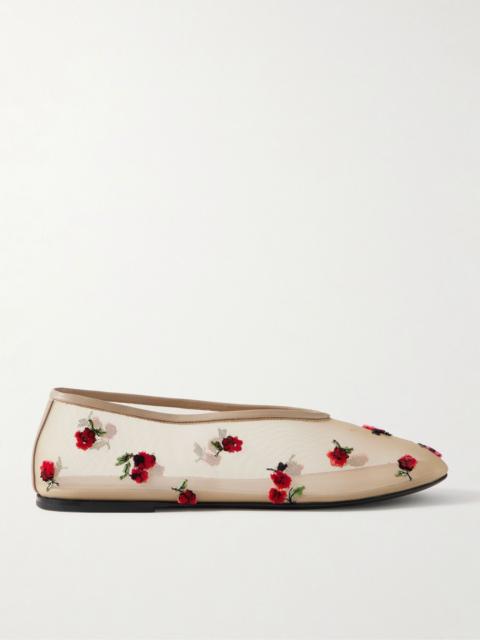 KHAITE Marcy embroidered mesh ballet flats Cream