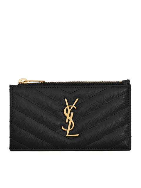 SAINT LAURENT Saint Laurent Women Cassandre Matelassé Fragments Card Holder With Zip In Powder Grain Embossed Leat