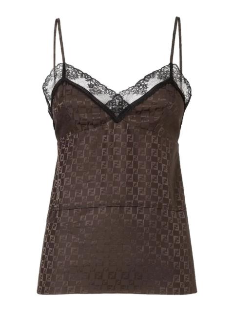 FENDI JACQUARD FF TOP WITH LACE TRIM