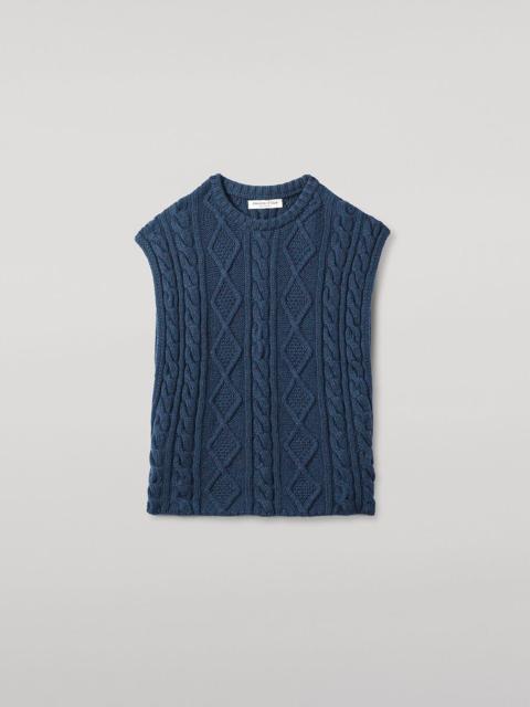Johnstons of Elgin Aran Cable Navy Cashmere Tank