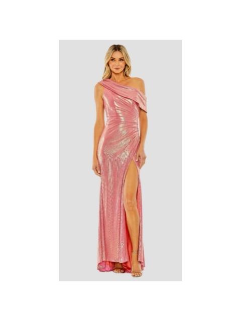 Other Designers NWT Mac Duggal Off The‎ Shoulder Ruched Waist Slit Metallic Gown Coral Pink Sz 0