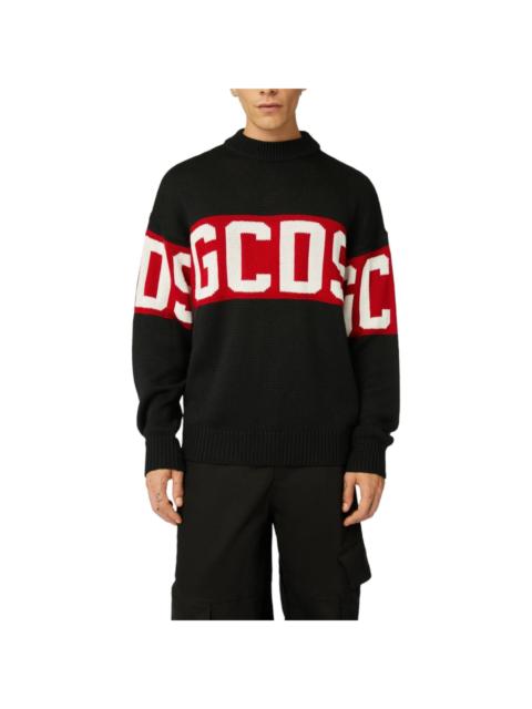 GCDS Wool Logo Band Sweater Black Red Small - NWT