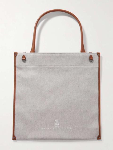 Leather-trimmed canvas tote