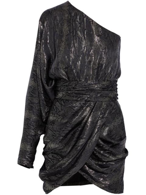 Other Designers One-shoulder draped metallic silk-blend jacquard mini dress