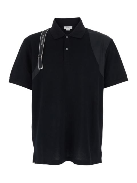 Alexander McQueen Alexander Mcqueen Men 'Harness' Black Polo Shirt With Classic Collar And Logo Detail In Cotton Man