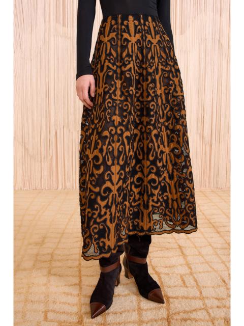 ULLA JOHNSON Gili Applique High Waist Midi Skirt