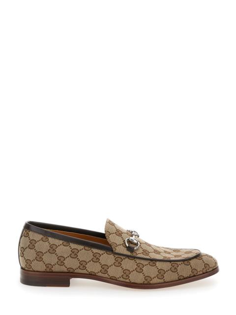 GUCCI Gucci Men Beige And Ebony Loafers With Horsebit In Gg Supreme Canvas Man