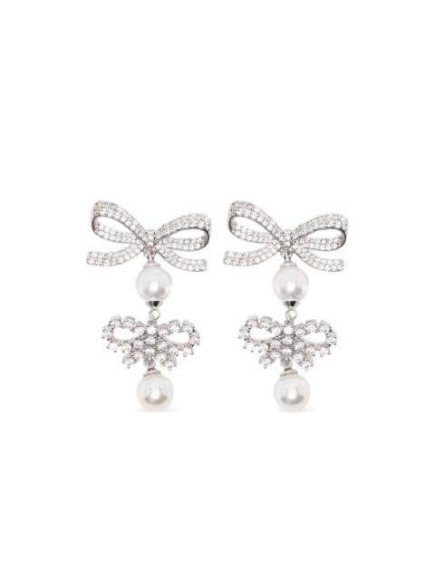self-portrait double-bow pearl-drop earrings