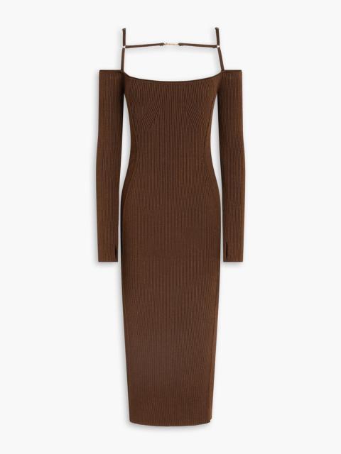 JACQUEMUS Sierra off-the-shoulder ribbed-knit midi dress