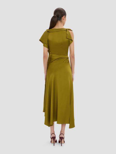 Victoria Beckham Drape Midi Dress In Moss