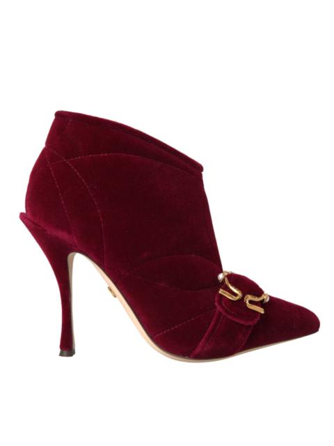 Dolce & Gabbana Dolce & Gabbana Dark Red Velvet Devotion Buckle Boots Shoes