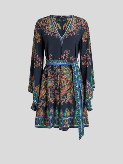 Etro SILK MINI DRESS WITH PLACED FLORAL PAISLEY PRINT AND BELT